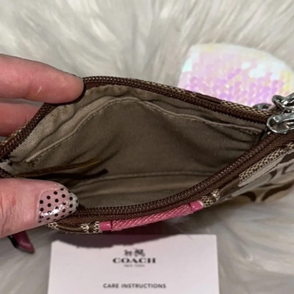 Coach Signature Pink Stripe Canvas Wristlet - Picture 5 of 9